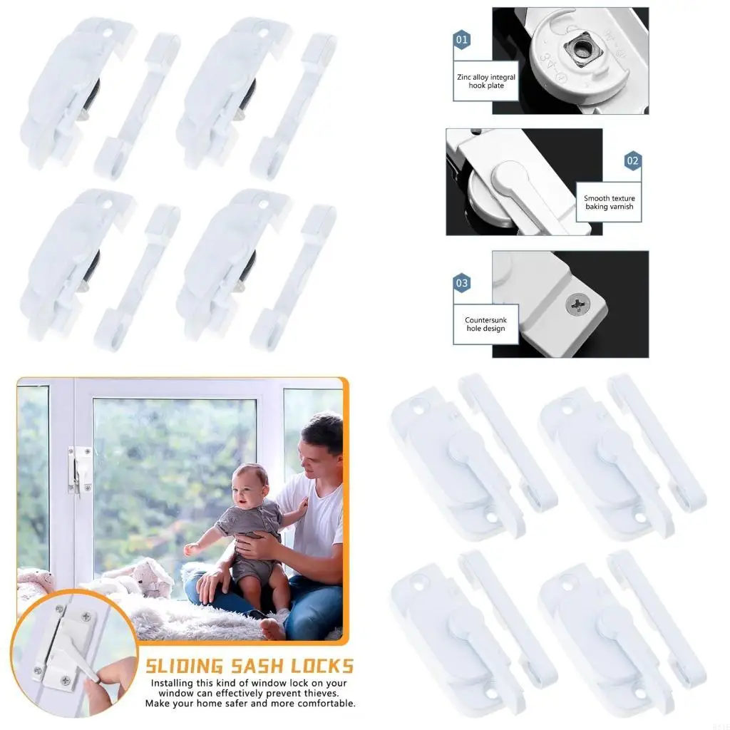 

581E Set of 4 Sliding Window Lock for Single Hanging and Double Hanging Styles