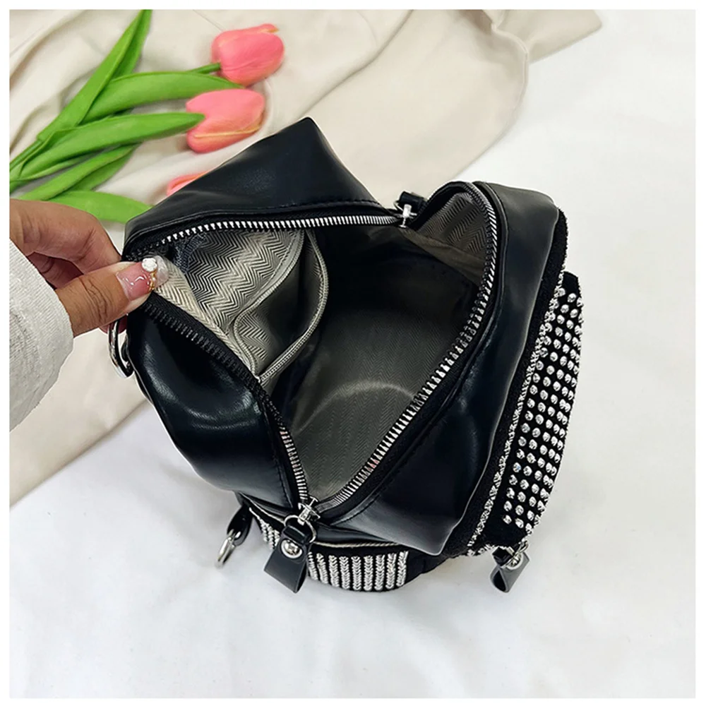 Rhinestone Backpack Fashionable Women's Style Trendy And Versatile For Casual And Trendy Small Backpack With Soft Surface