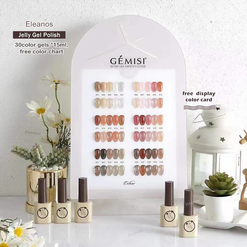 Eleanos 30pcs Jelly Gel Transparent Clear Brown Nude Color Icy Tea Nail Gel Polish French Gel Varnishes Soak Off UV LED Gel 15ML