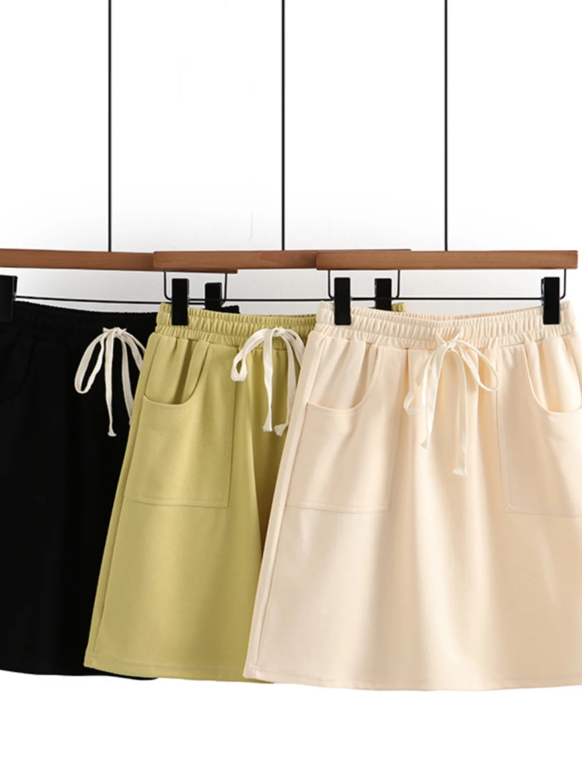 Black High Waist A-Line  Skirt Summer Sport Style Prevent Exposure Versatile Short Skirt for plus Size Women Commute Kore...