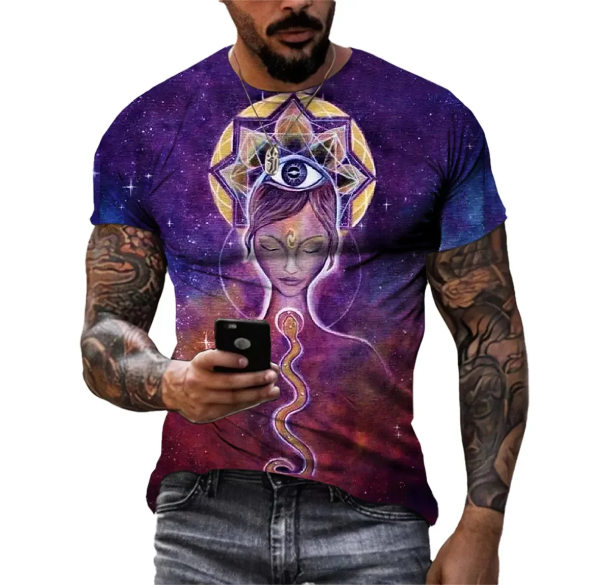 Men's Fun Yoga, Hip-hop, 3D Meditation T-shirts, Round Neck Short Sleeved Shirts, and Comfortable Fashion Clothing Prints