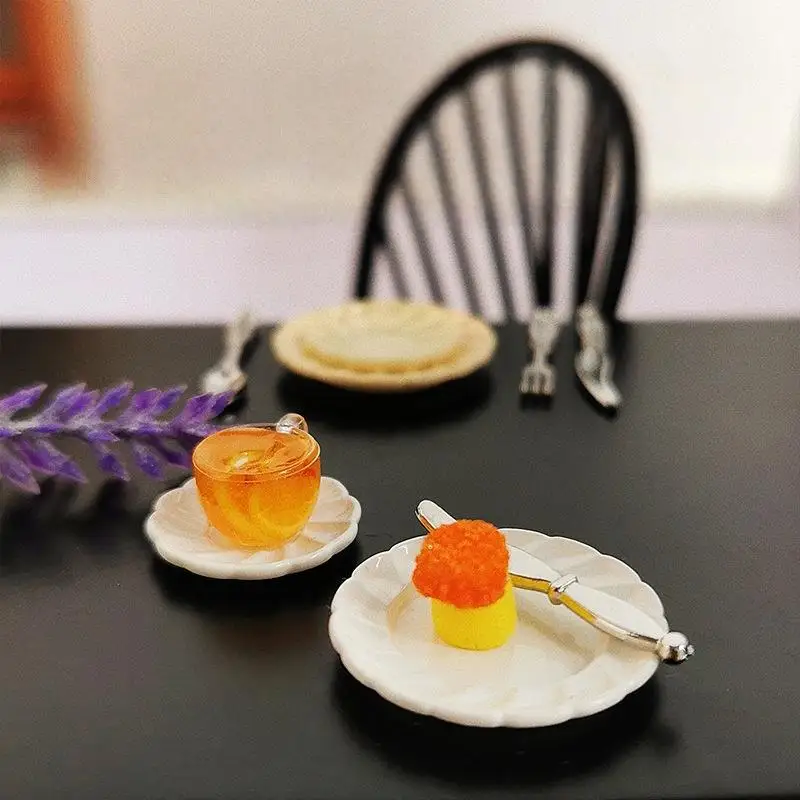 1 conjunto de acessórios de cozinha para casa de bonecas, faca em miniatura, garfo, colher, kit de prato, brinquedo infantil, simulação de comida e modelo de cena de jogo