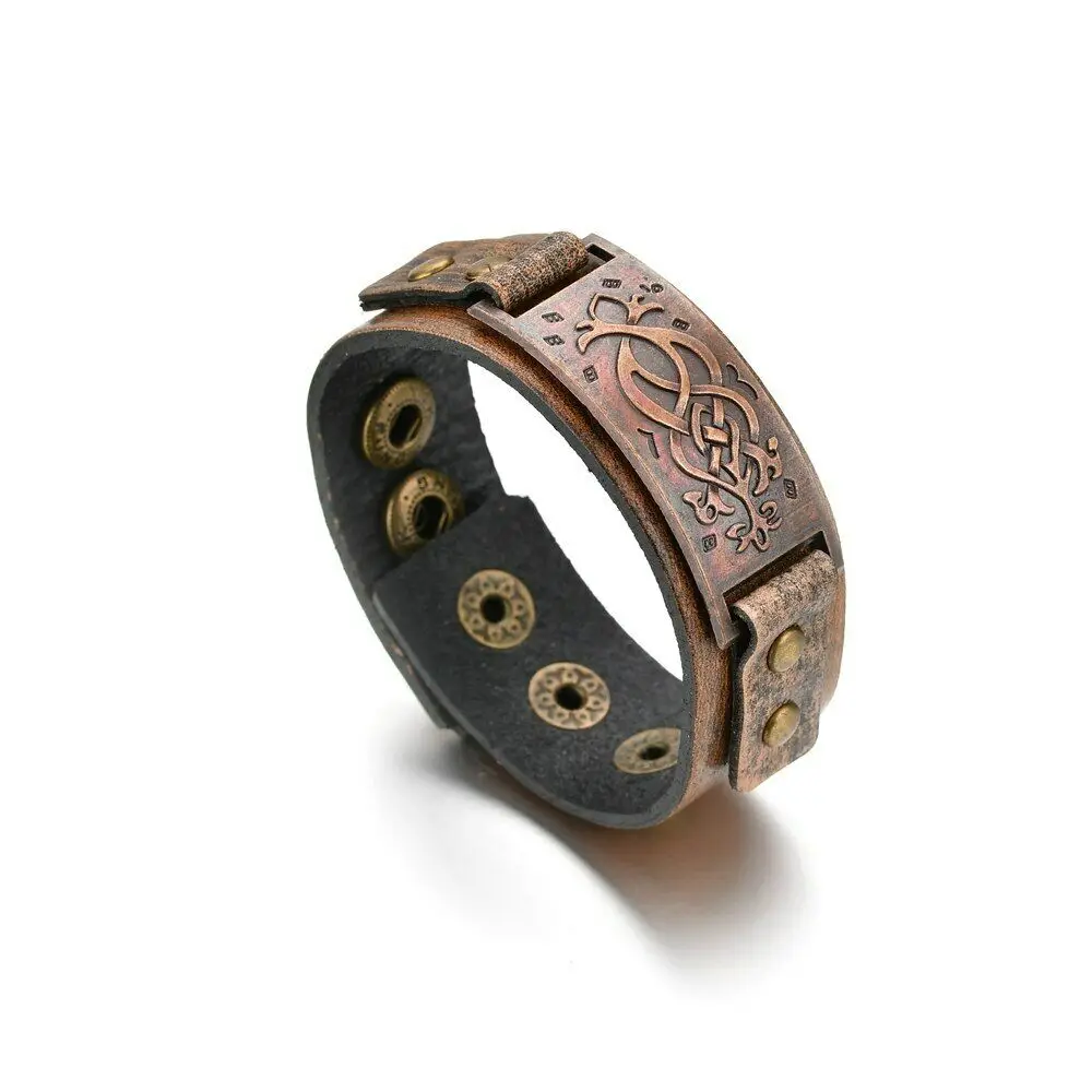 Men Roman Force Bracelet Vintage Wristband Cool Wide Decoration Charm Gifts Bronzed Retro Leather Snap Bangles Suitable Apparel