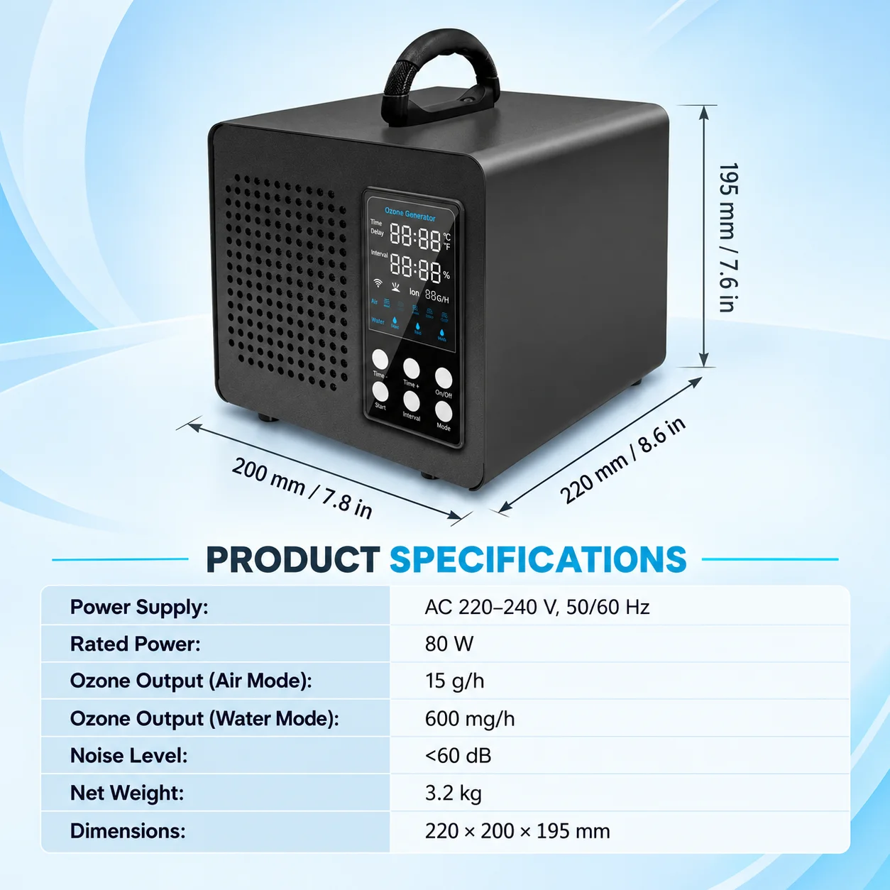 Multifunctional Electric Portable Ozone Generator Machine App-Controlled Efficient Water Treatment Air Purification