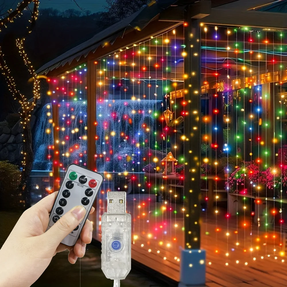 السنة الجديدة مصباح غرفة نوم LED 8 طرق USB التحكم عن بعد الجنية أضواء سلسلة للمنزل الزفاف زينة عيد الميلاد جارلاند الستار أضواء