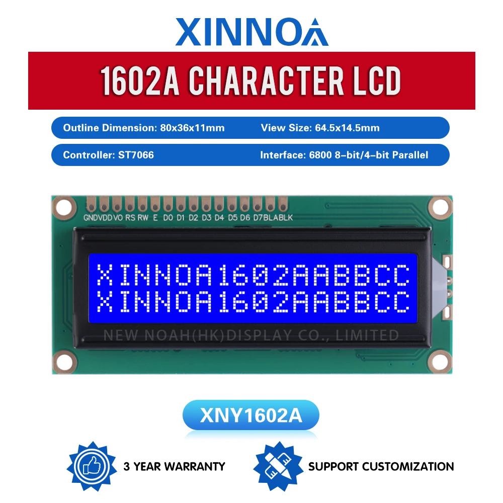 Blue Film White Letters 1602A Character Dot Matrix Screen 02X16 LCD Controller ST7066 16*2 Monochrome Screen Multilingual Module