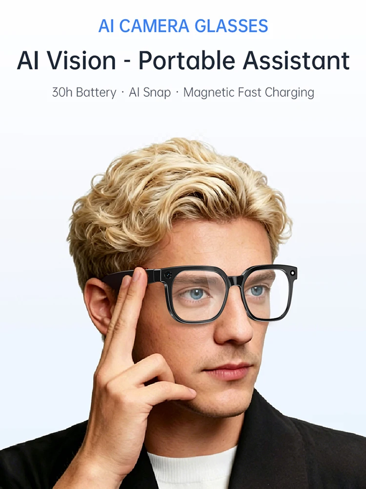 Inteligentne okulary audio z AI, kamera 4K HD, nagrywanie wideo przez WIFI, połączenia Bluetooth, tłumaczenie wielojęzyczne, inteligentne okulary do noszenia. — zdjęcie produktu 3