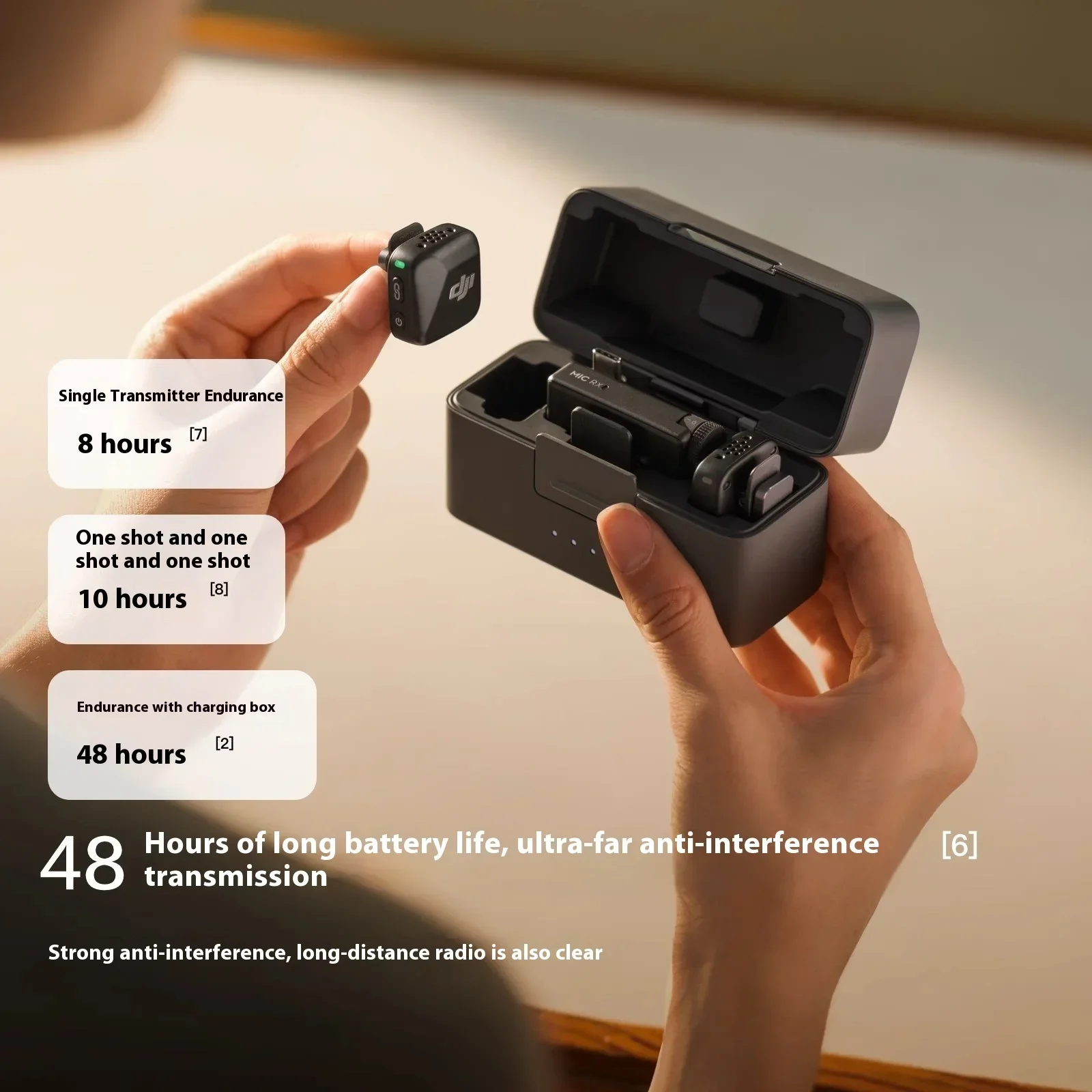 لـ DJI Mic Mini 2TX 1RX إضافة علبة شحن عملية 48 ساعة على مستوىين نشط إلغاء الضوضاء نقل صوت عالي الجودة