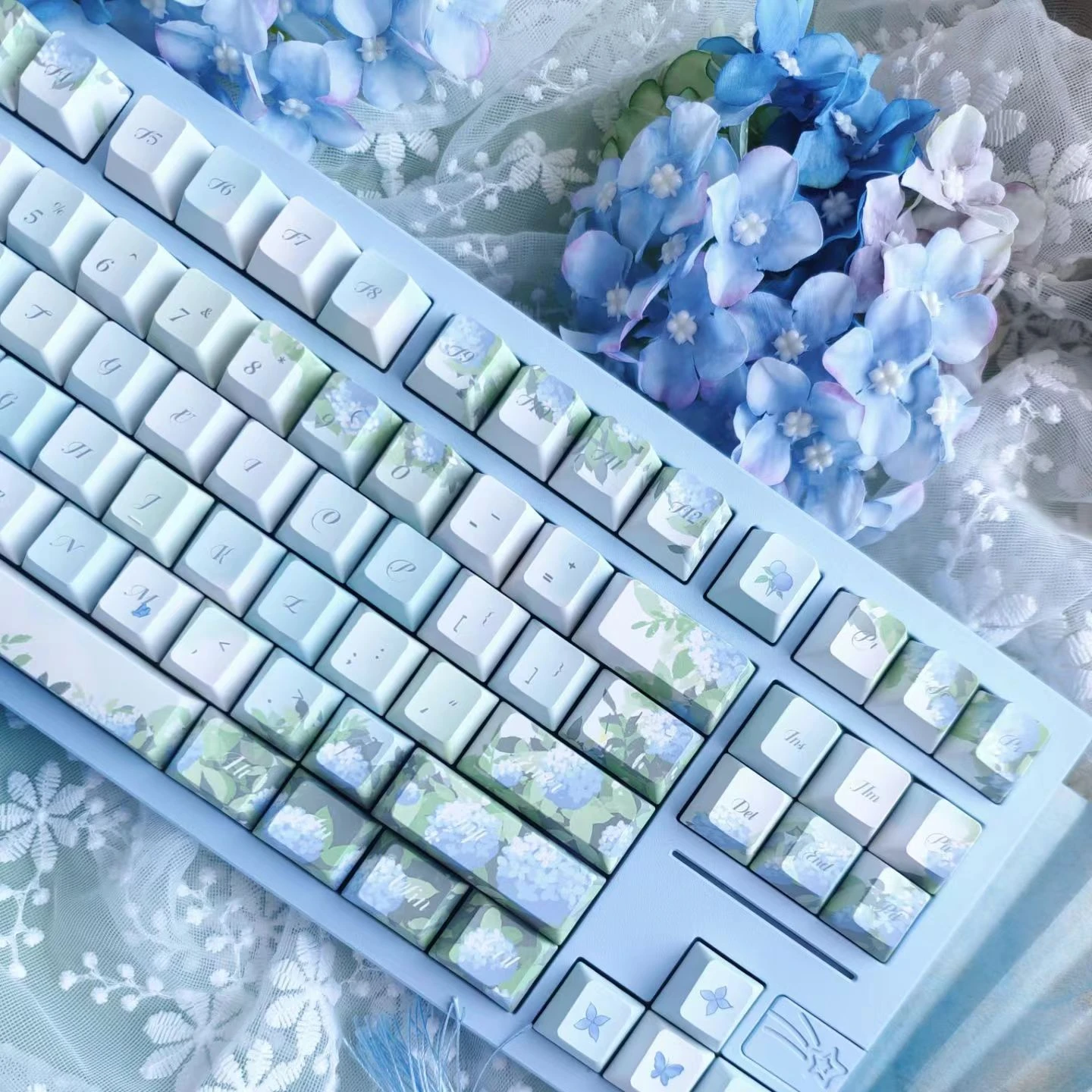 Imagem -02 - Keycaps de Verão Intermináveis para Teclado Mecânico Keycap Coreano Azul Perfil Moa e Cereja Keycaps Translúcidos Pbt Presente de Hortênsia