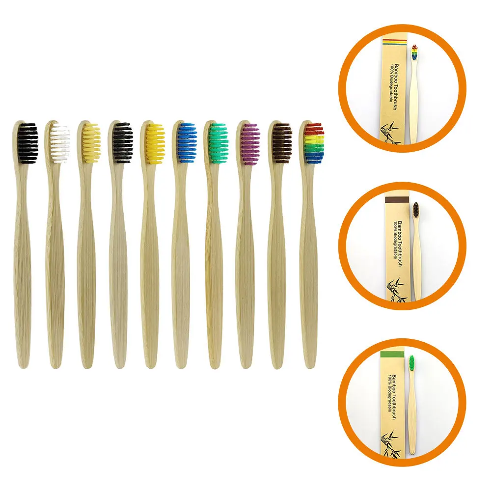 

10Pcs Bamboo Toothbrush Set Soft Bristles Portable Travel Size for Hotel Home Camping Oral Care Gentle on Gums
