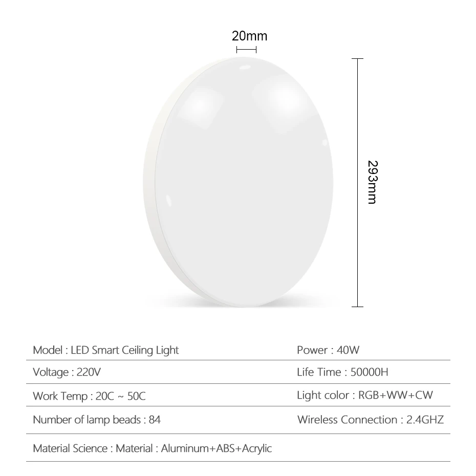 40W Smart LED Ceiling Lamp 220V RGB Dimming Tuya Smart WiFi Control DIY Ceiling Light APP Control for Home Indoor Decoration