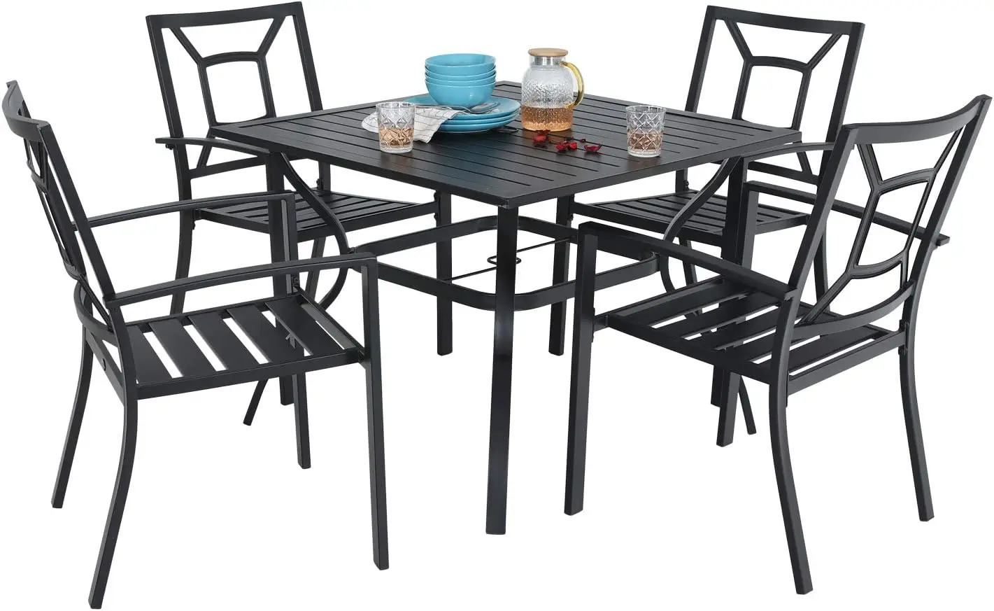 Patio Dining Set Wrought Iron Outdoor Table and Chairs Furniture Set 5 Piece, 37