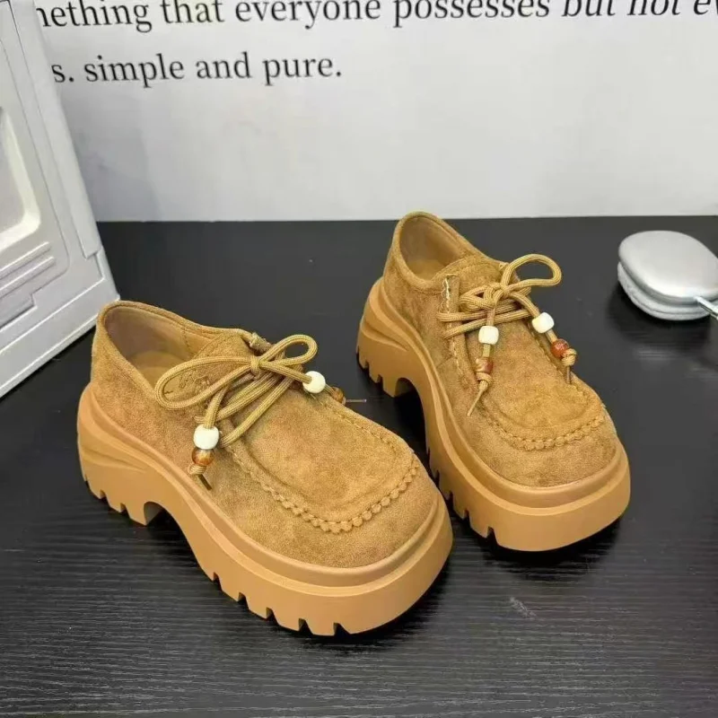 

British Style Platform Loafers for Women 2025, Chunky Sole Oxford Shoes, Lace Up Round Toe Casual Dress Shoes, Height Increasing
