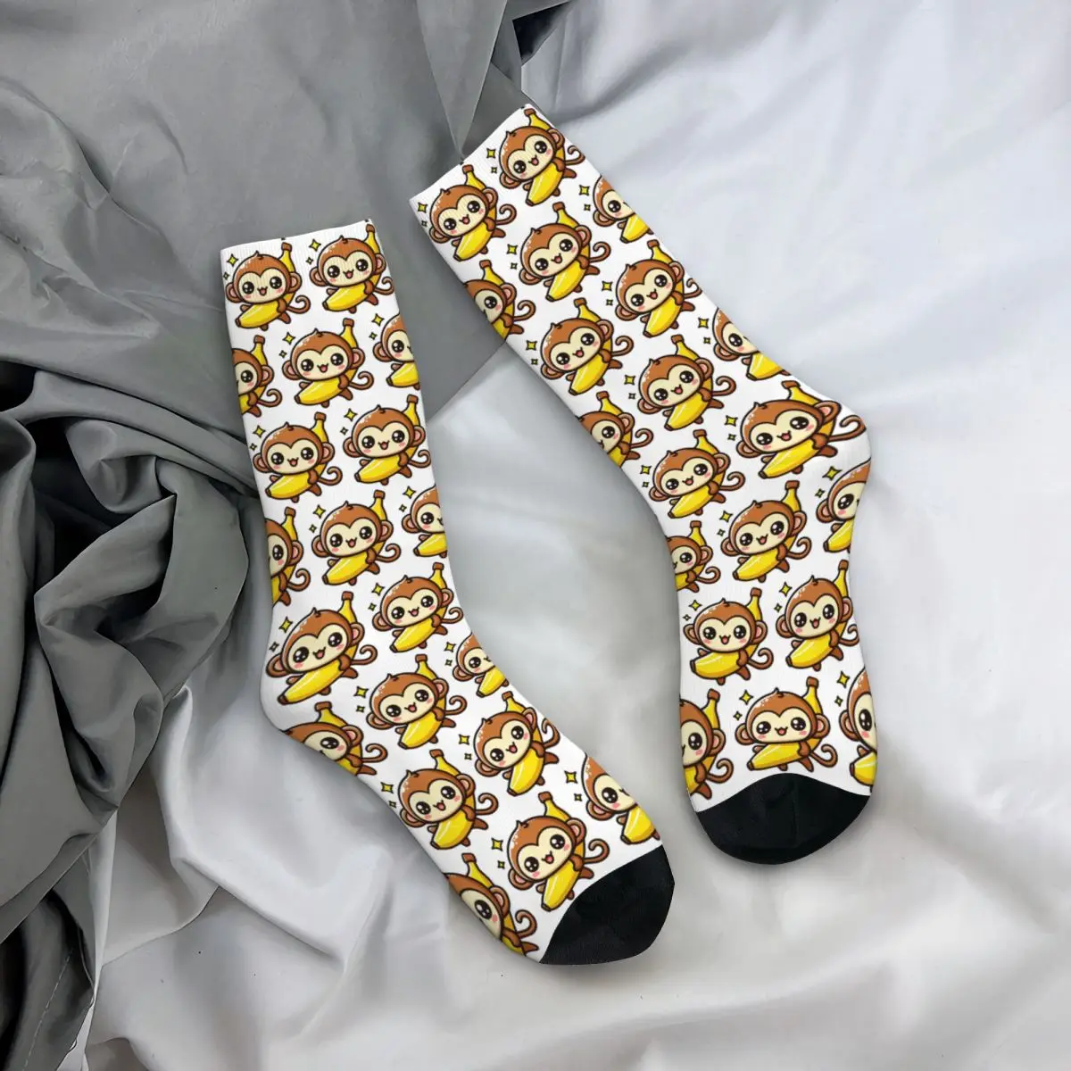 All Seasons Crew Stockings Cartoon Monkey Animal And Banana Socks Fashion Long Socks for Men Women Valentine's Day Gifts