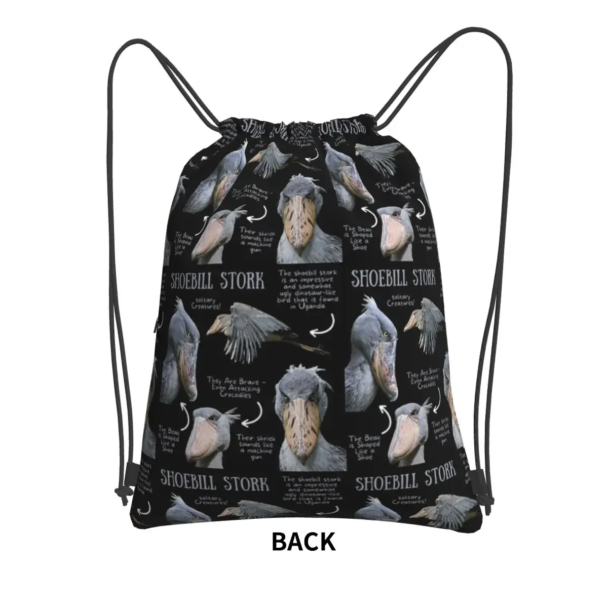 Shoebill Stork Fun Fact Portable Backpacks Drawstring Bag Casual Drawstring Bundle Pocket Storage Bags For School Students