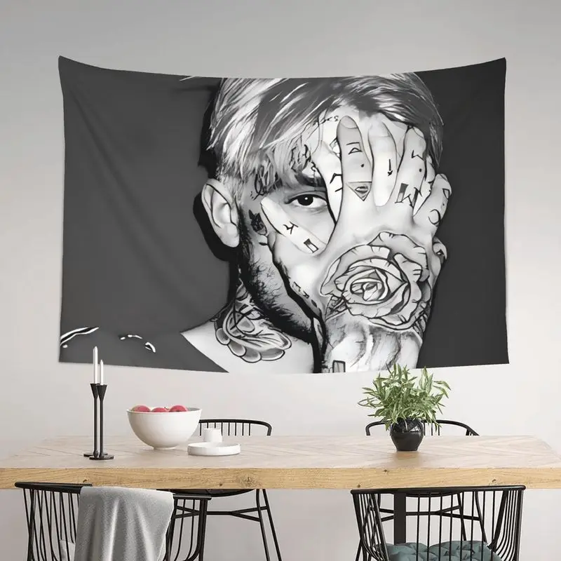 VIKAMA Black and White Tattoo Portrait Tapestry Rose Hand Covering Face Indie Wall Hanging for Bedroom Living Room Wall Decor