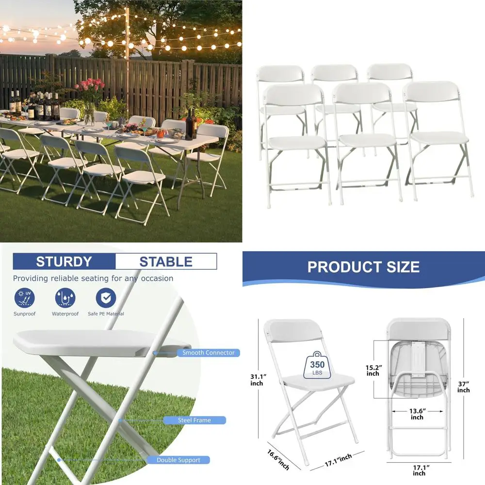 

Portable 6-Pack White Folding Chairs with 350lb Capacity, Ideal for Indoor and Outdoor Events, Weddings, and Picnics
