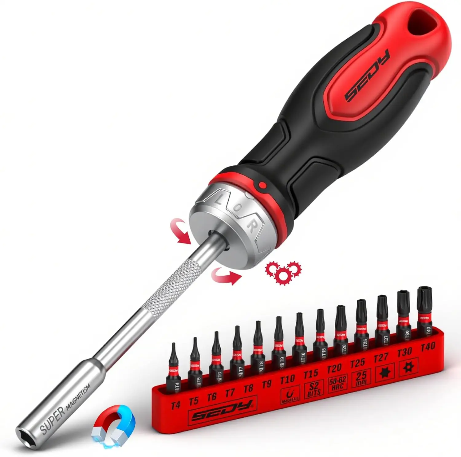

14-Piece 1/4" Magnetic Ratcheting Screwdriver Bit Set, T4-T40 Torx Bits for Garage, Home, Work & DIY Repair