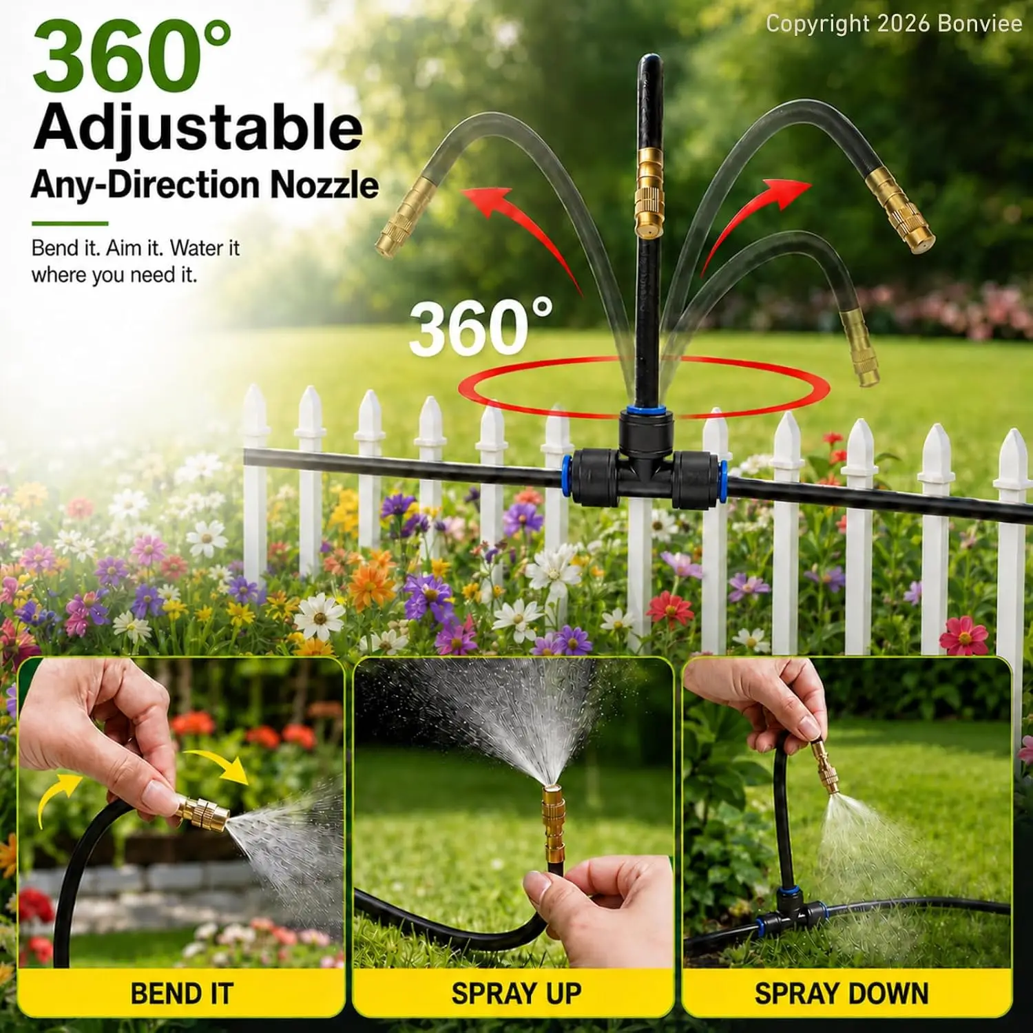 240Ft Drip Irrigation System, 360° Adjustable Copper Nozzles, Save 80% Water, DIY Kit for Garden