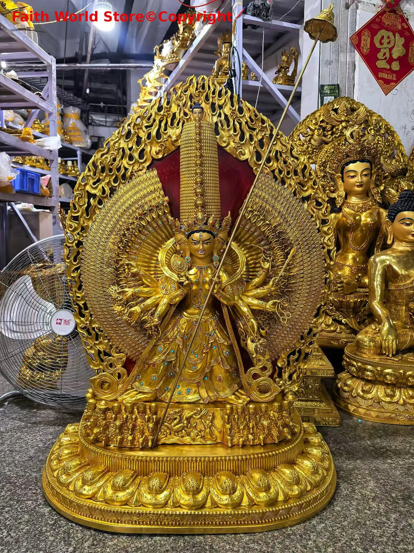 Huge Buddha statue rare copper carving ushnisha sitatapatra White Umbrella Goddess decoration buddha Buddhist temple offering