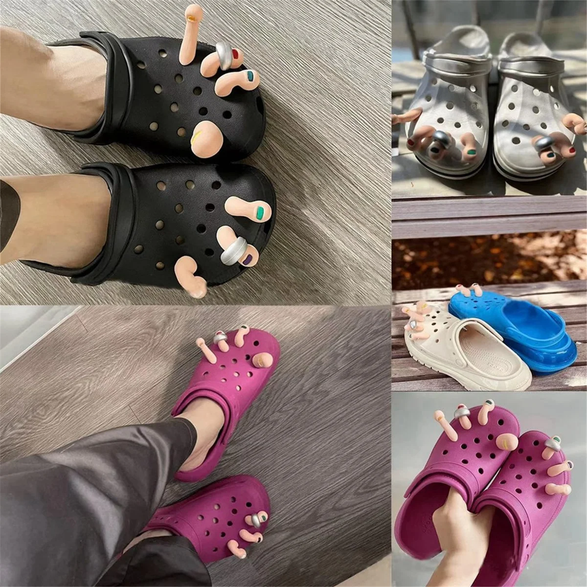 Dijes 3D para dedos de los pies para zuecos, sandalias deslizantes de burbujas, 7 piezas, decoración divertida para zapatos para niños y adultos