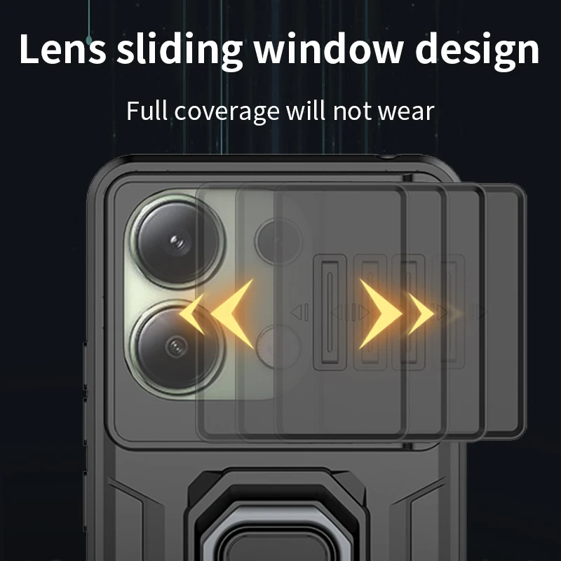For Redmi note 13 Pro Global Case Slide Windows Cover Redmi note 13 Pro Fundas Battle Ring Holder Case Redmi note 13 Pro 4G
