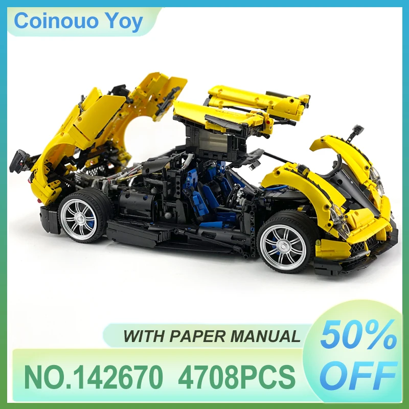 

1:8 MOC-003 Технический желтый Huayra Super Sprots Модель автомобиля Строительный блок Кирпичи DIY Головоломки Игрушки Сборка Рождественские подарки для детей