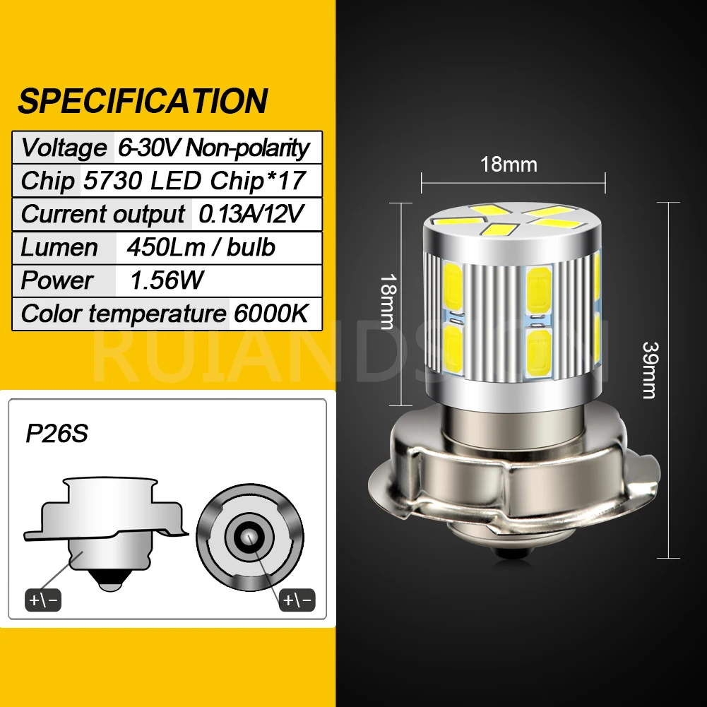 1 PC P26S Motorcycle Headlight S3 Lamp LED Moto ATV UTV Moped Bike Bulbs Motorbike Fog Head Lights 6V 12V 24V 4300K 6000K White