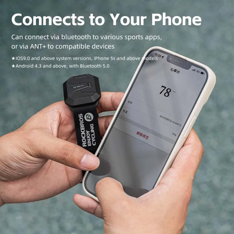 حزام معدل ضربات القلب من ROCKBROS وحزام صدر بلوتوث وحزام معصم للذراع للتدريب على مراقب معدل ضربات القلب بتقنية الشحن المغناطيسي #5