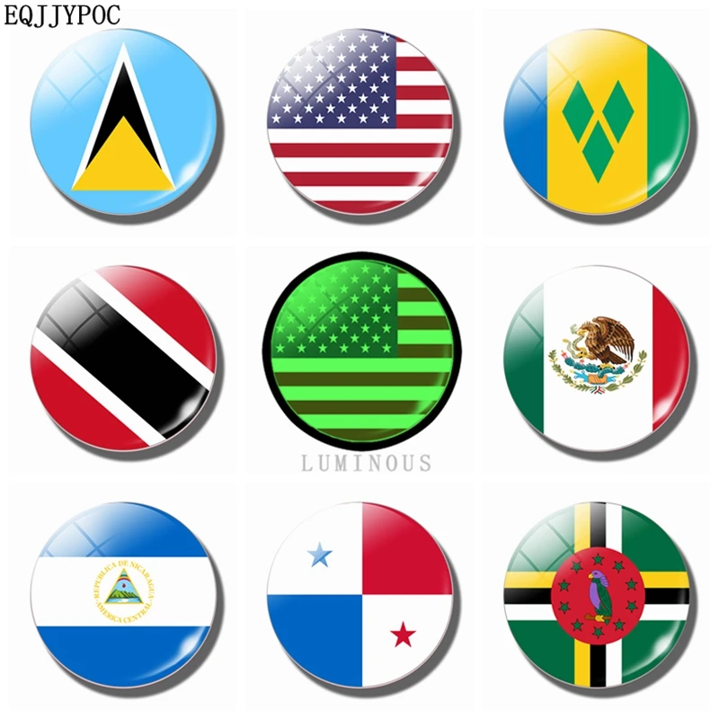 North American Flag Refrigerator Magnet Luminous Fridge Decor Glass Souvenir Saint Lucia  Panama  Mexico  Colombia  Panama  30mm