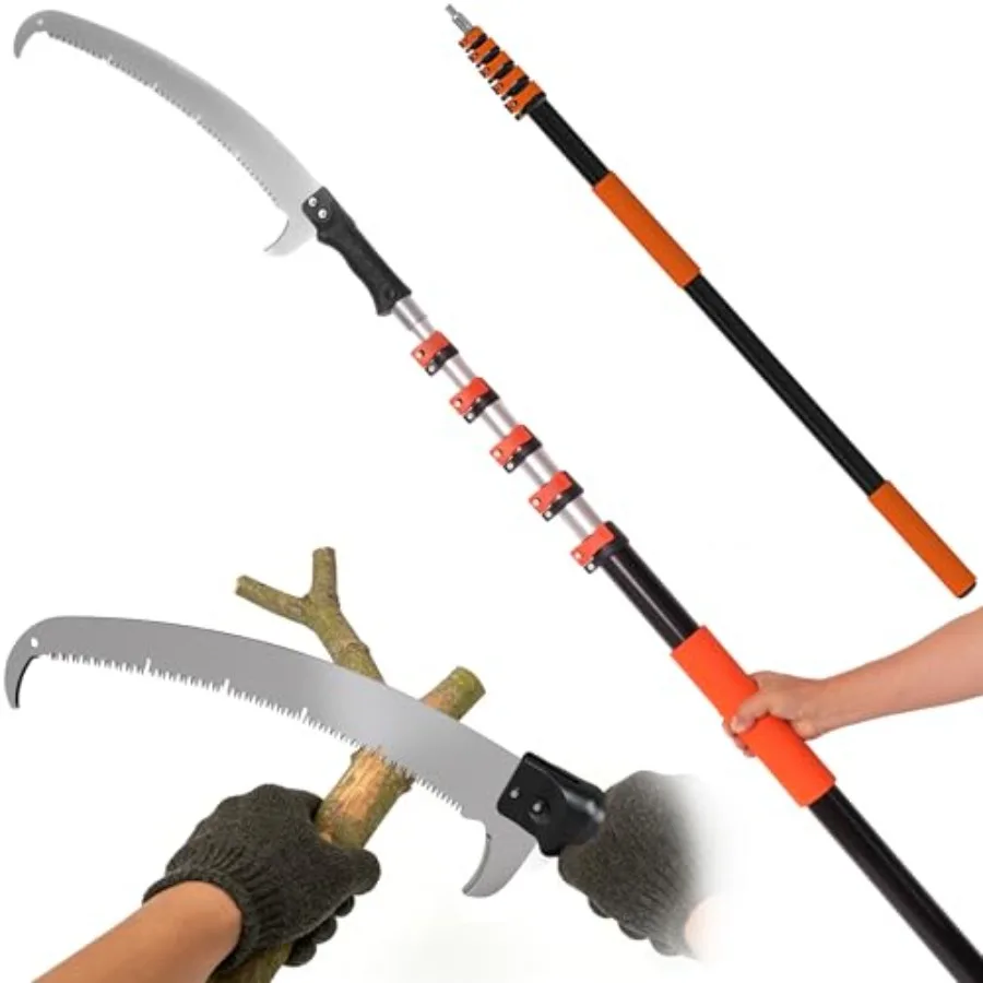 

30FT Manual Pole Saw for Tree Trimming: Aluminum Telescoping Extension Pole 5-24FT with Flip-Lock Screw Dual Locking, Black/Gra