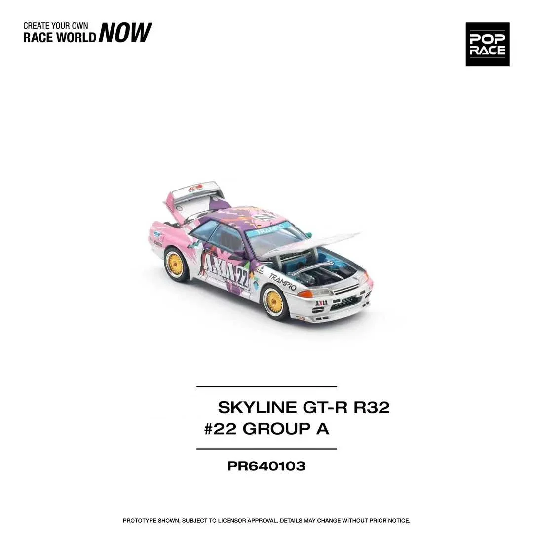 

Предпродажа 1:64 POP Race Skyline GTR R32 AXIA # 22, литая под давлением модель автомобиля с диорамой и открывающимся капюшоном