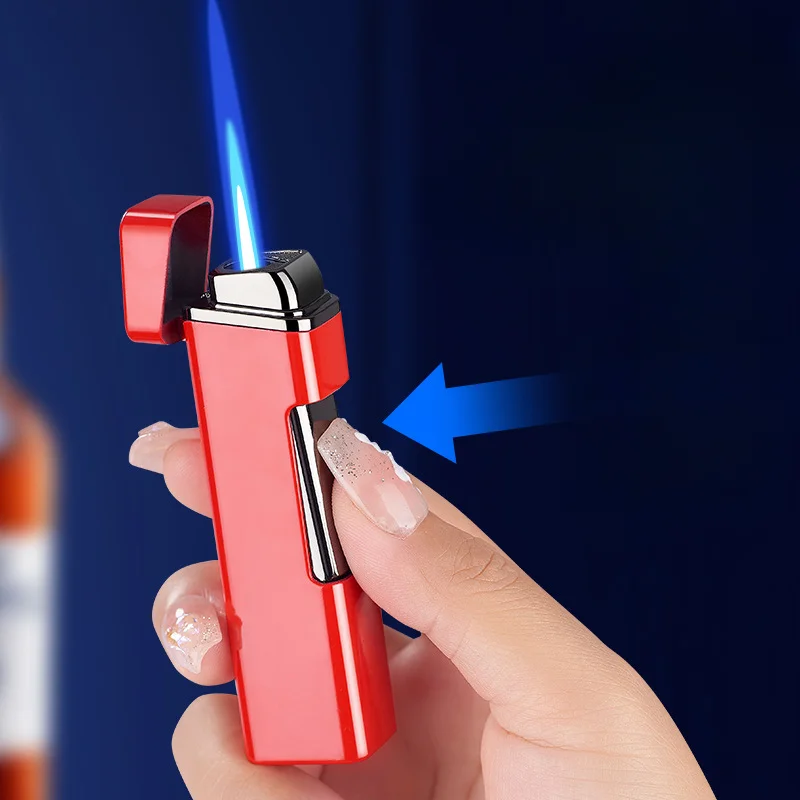 New Metal Direct Charge Blue Flame Windproof Lighter Personalized Press Direct Charge Igniting Butane Gas Inflatable Lighter