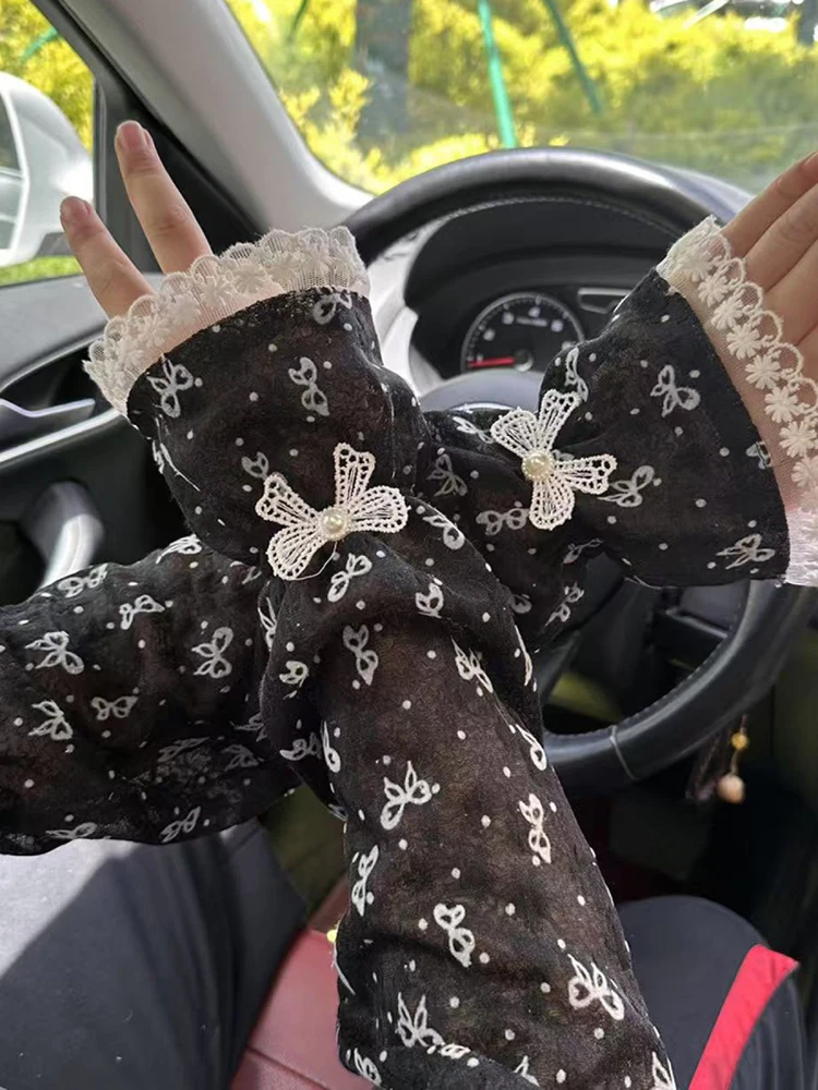 Penutup Sve Pelindung Matahari Renda Longgar Musim Panas Wanita Panjang Es Sves Luar Ruangan Berkendara Bersepeda Sunade Pelindung Lengan Gelembung...