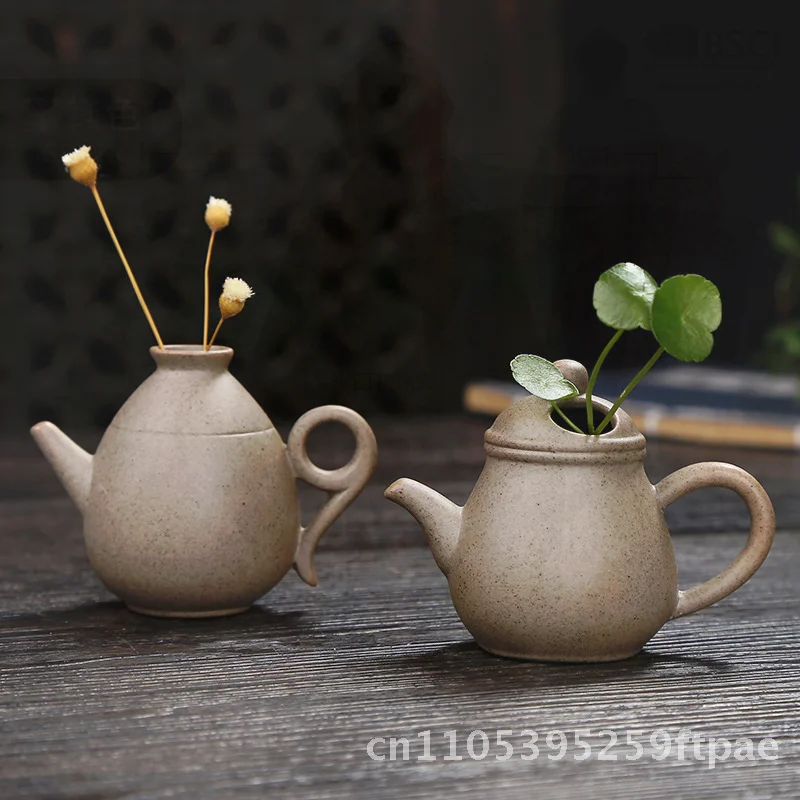 Creative Ceramic Mini Vase Zen Handmade Stoneware Small Flower Ornament for Home Desktop Decor