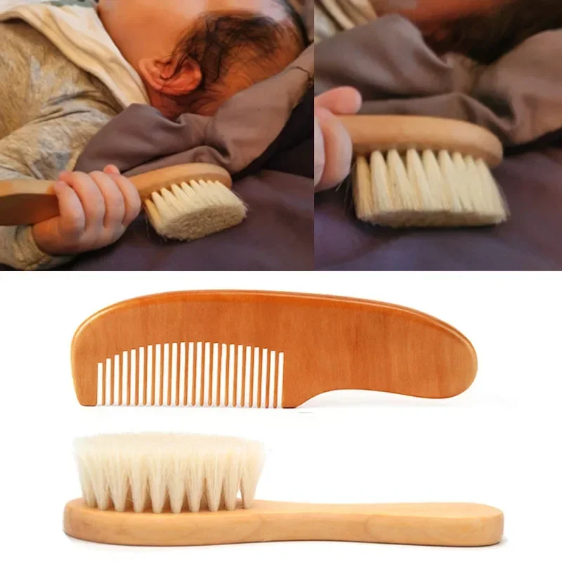 Newborn Wooden Hair Comb Natural Wool Comb Hair Brush Infant Head Massager Portable Little Child Accessories for Newborn Baby