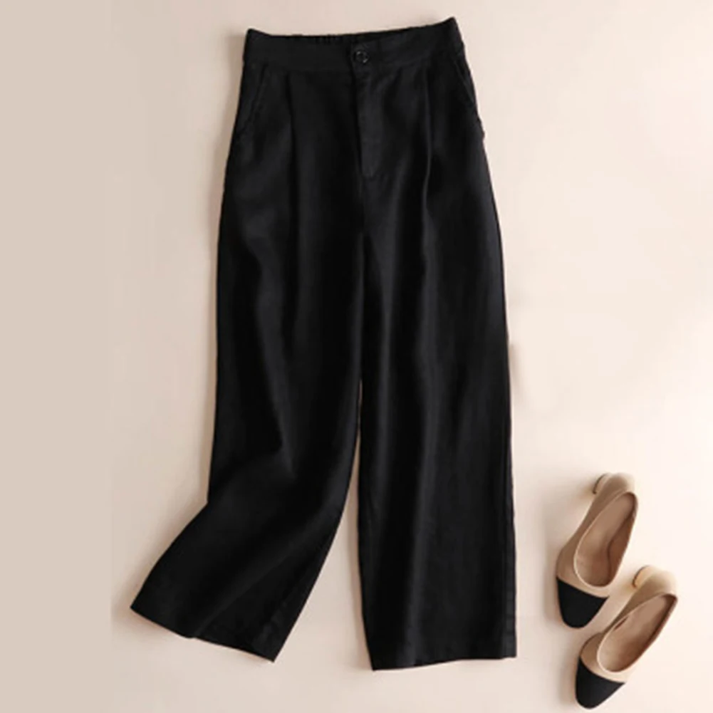 المرأة الربيع الصيف القطن الكتان السراويل واسعة الساق السيدات فضفاضة مريحة عارضة السراويل بلون مريحة Capris