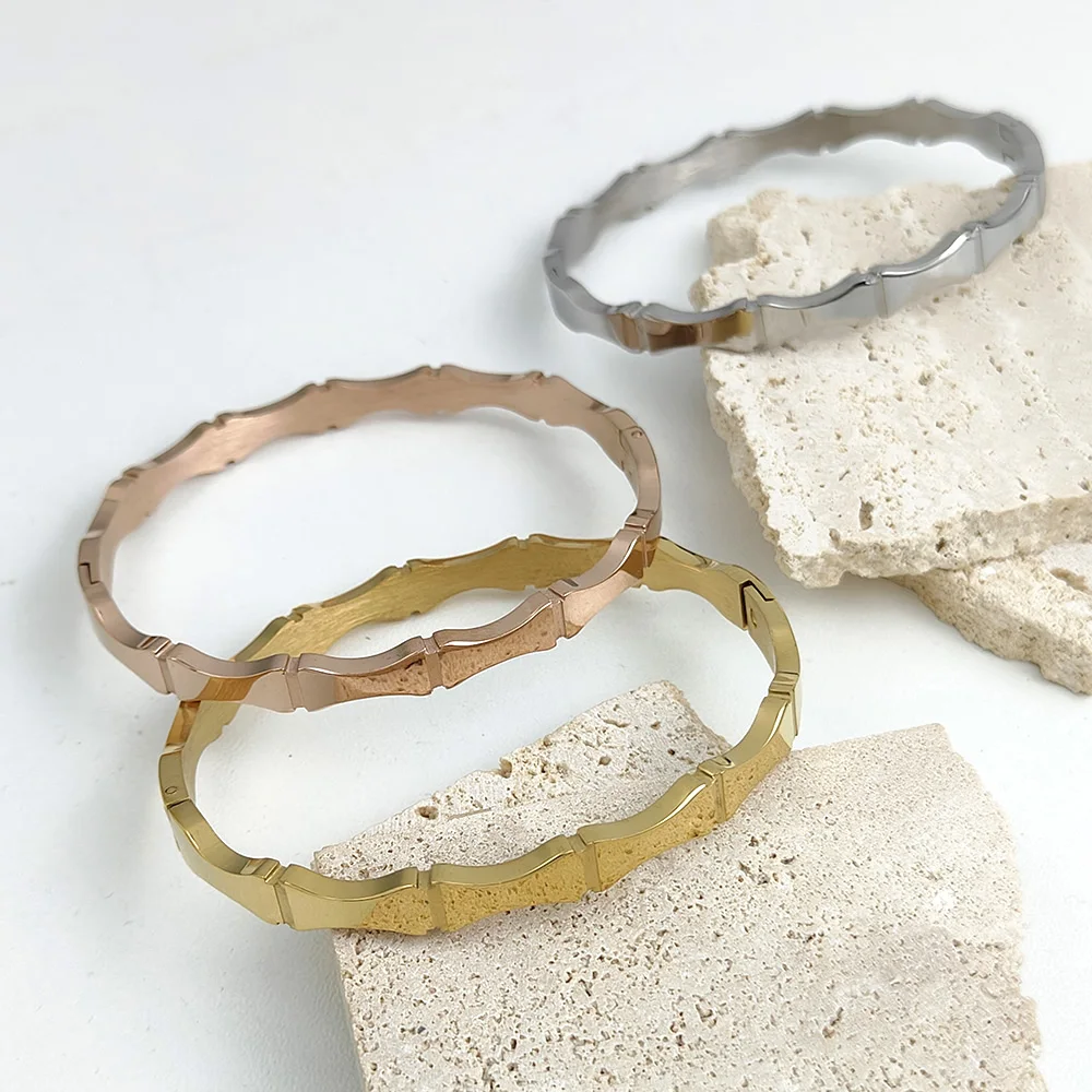 

Bamboo Stainless Steel Bangles Bracelets for Women Gold Plated Charm Bracelet Waterproof Jewelry