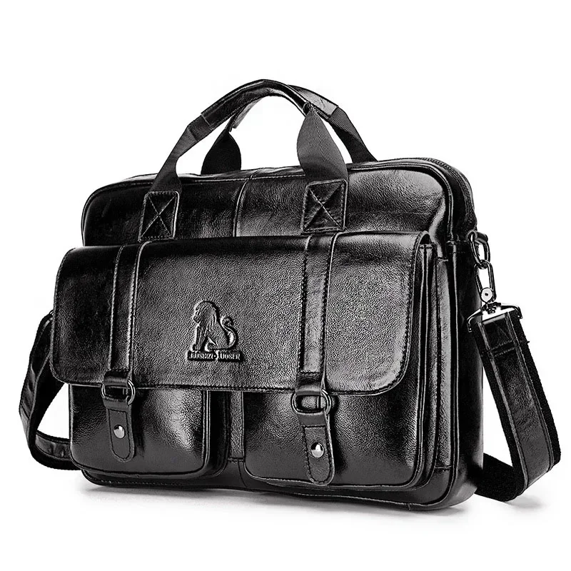 2024 New Luxury Cow Genuine Leather Business Men's Briefcase Male Shoulder Bag Real Leather Men Messenger Bag Tote Computer Bag