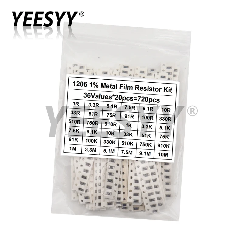 720 قطعة 1% 0603 0805 1206 SMD رقاقة المقاوم مجموعة متنوعة 1 أوم - 10 متر 36valuesX20pcs مجموعة عينة المقاومة