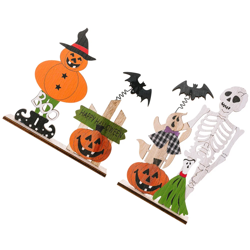

2 Pcs Wooden Spring Ornaments Halloween Table Decorations Dining Room Centerpiece Tabletop Decorate Indoor