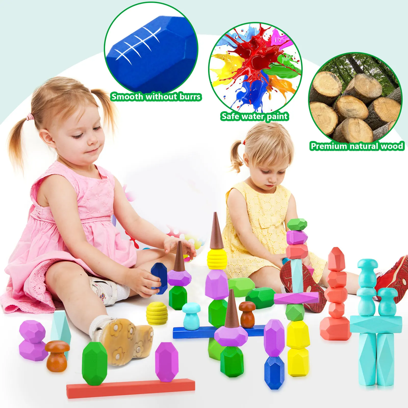 Juguetes Montessori de madera para niños y niñas, 36 bloques de apilamiento para 1, 2, 3, 4, 5 y 6 años, juguetes sensoriales preescolares, juguetes de aprendizaje STEM de 1-3 años