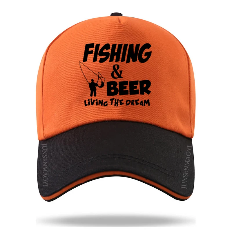 Fishinger Beer Fish Living The Dream Fisherman Print Color matching Baseball Cap Casquette Hats Fitted Casual Hats for Men Women