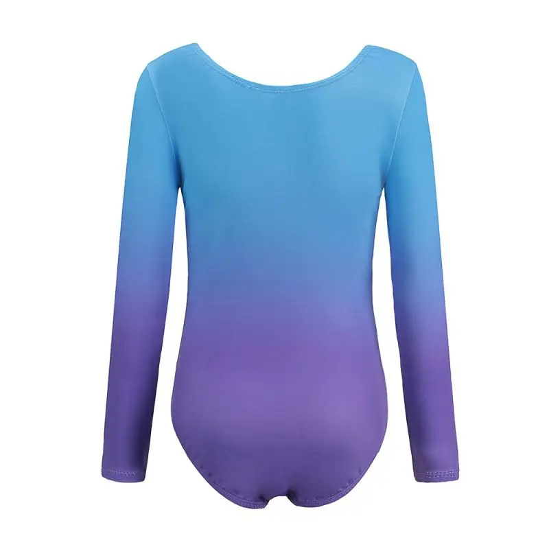 5-12 Years Girls Diamonds Highlights Long Sleeve Gradient Color Bodysuit Ballet Gymnastics Dance Practice Clothes