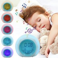 Kids Alarm Clock LED Digital Clock 7 Color Changing Night Light Bedside Clock with Indoor Temperature 12/24H Battery Powered for