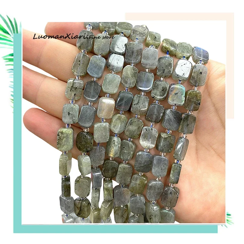 8x12MM Natural Stone Labradorite Flat Rectangle Loose Spacer Beads for Jewelry Making Diy Bracelet Earrings Charms Accessories