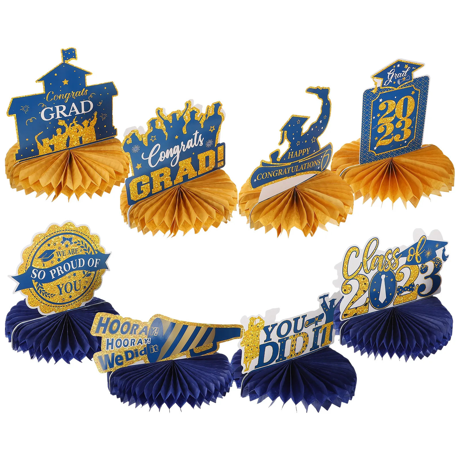 

8pcs Graduation Honeycomb Centerpiece Decorative Paper Topper 2023 Party Decorations Class Photo Background Display