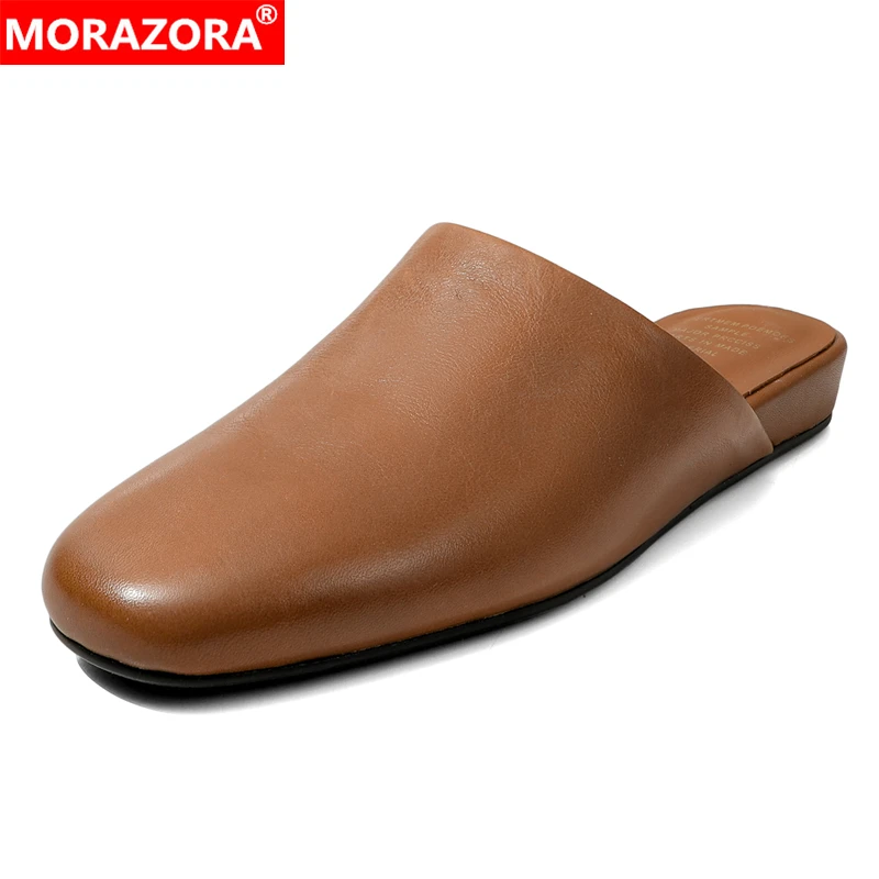 

MORAZORA Size 34-41 New Genuine Leather Shoes Women Slippers Wedges Low Heels Summer Mules Slip On Fashion Summer Casual Shoes