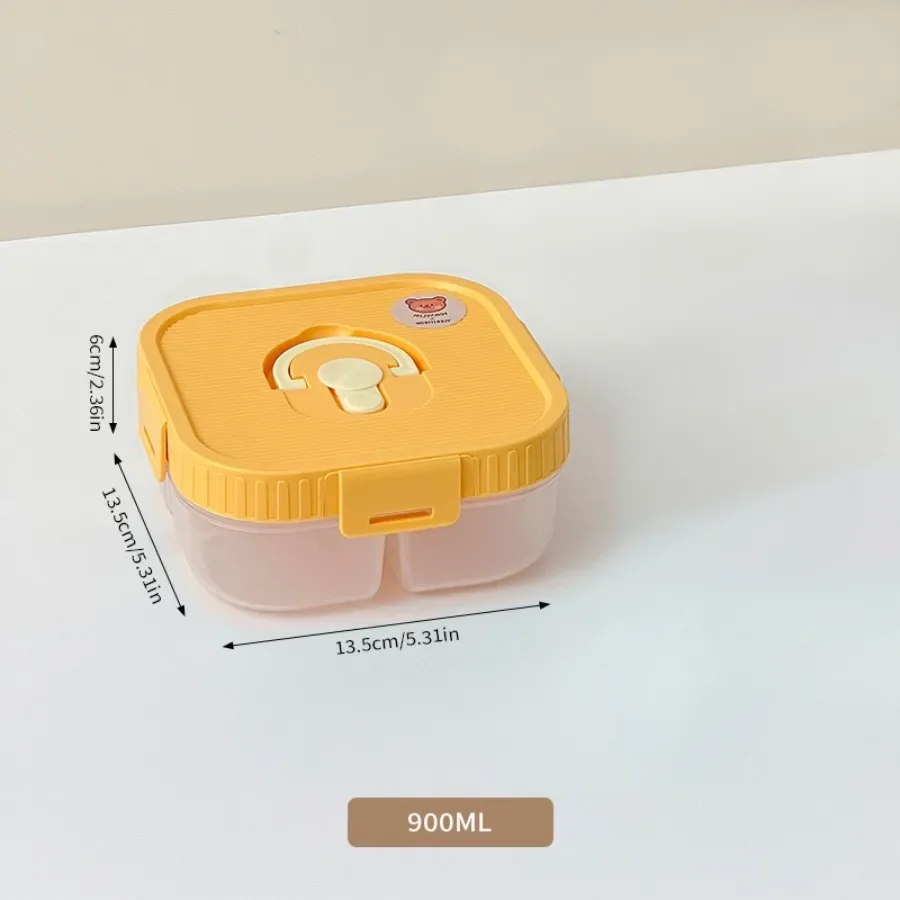 Magnetronbestendige, vierkante lunchbox van kunststof met vakken, herbruikbaar, draagbaar, lekvrij, voor kinderen, geschikt voor fruit en salades, met handvat.