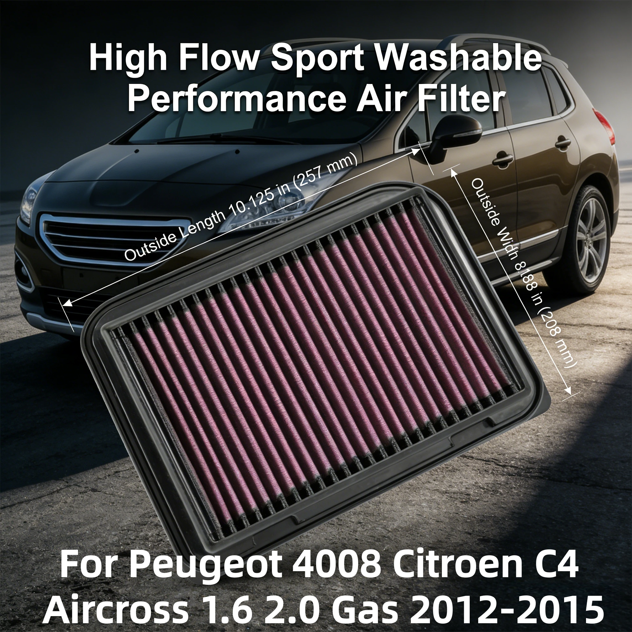 

Для Peugeot 4008 Citroen C4 Aircross 1.6 2.0 (бензин) 2012-2015: Высокопроизводительный спортивный моющийся воздушный фильтр 33-3015 MR968274